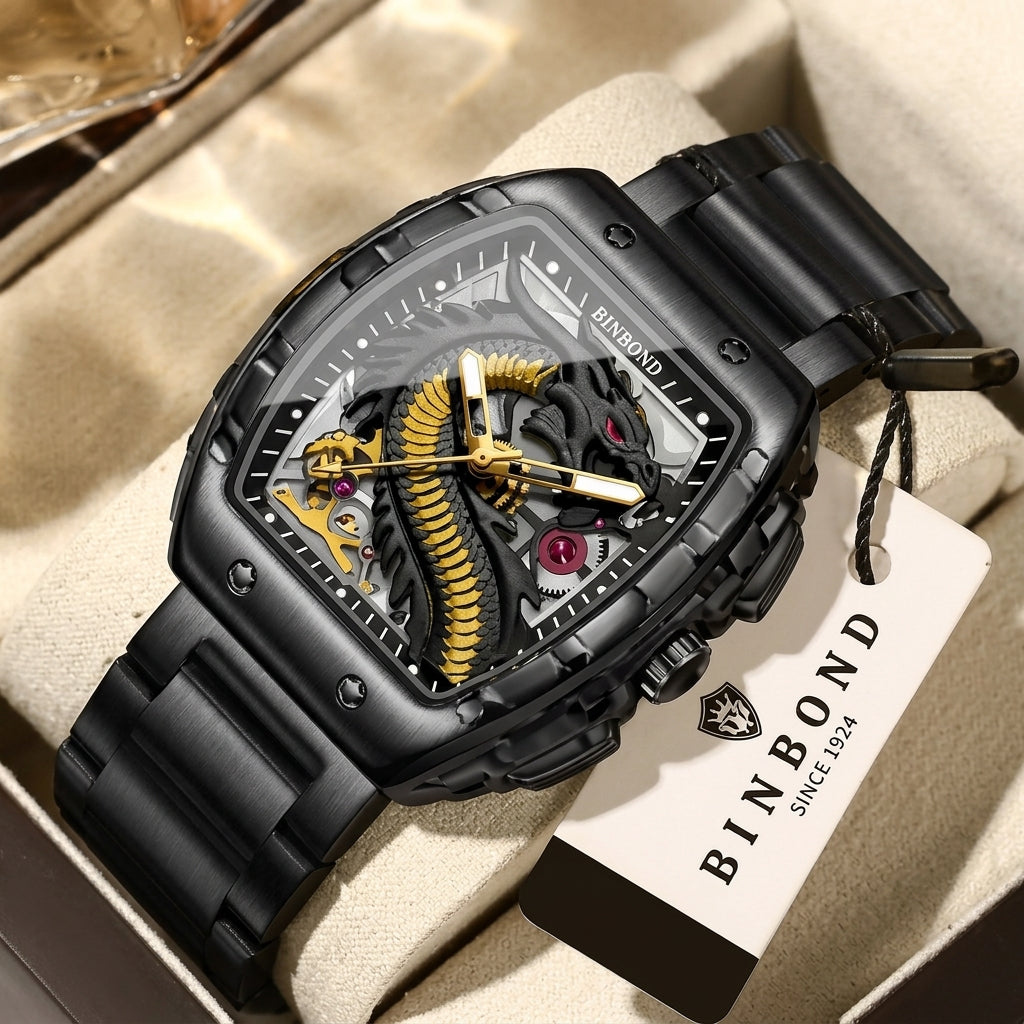 Montre Rectangulaire Élégante et Moderne avec Bracelet en Acier Inoxydable pour Hommes