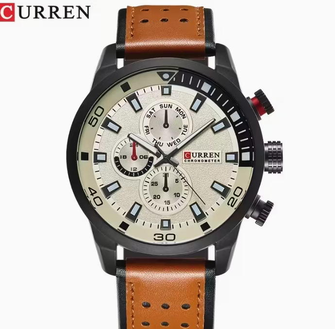 Montre Classique Prestigieuse avec Bracelet en cuir Véritable