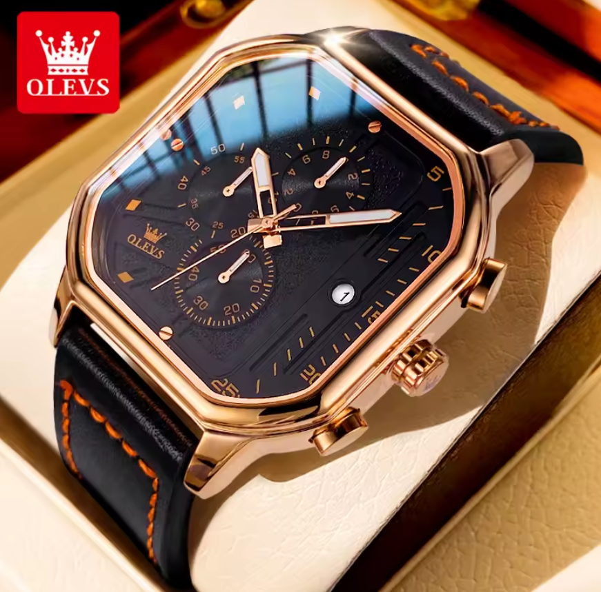 Montre de Luxe Carrée en Cuir Raffiné