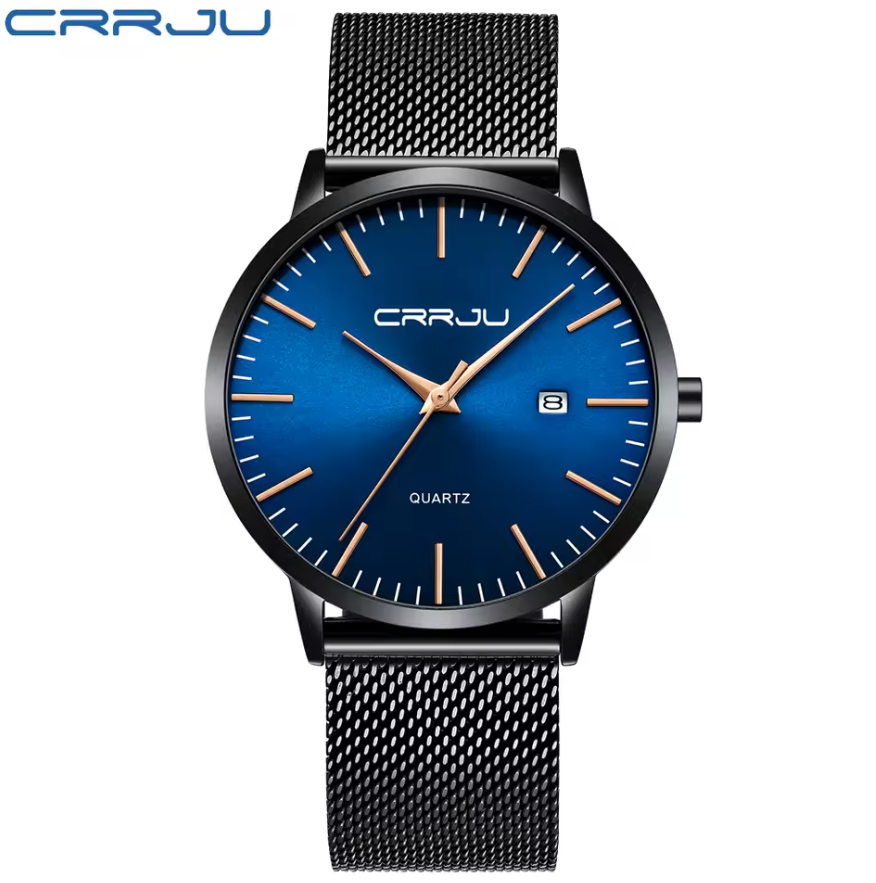 Montre Classique Élégante en Acier Noir
