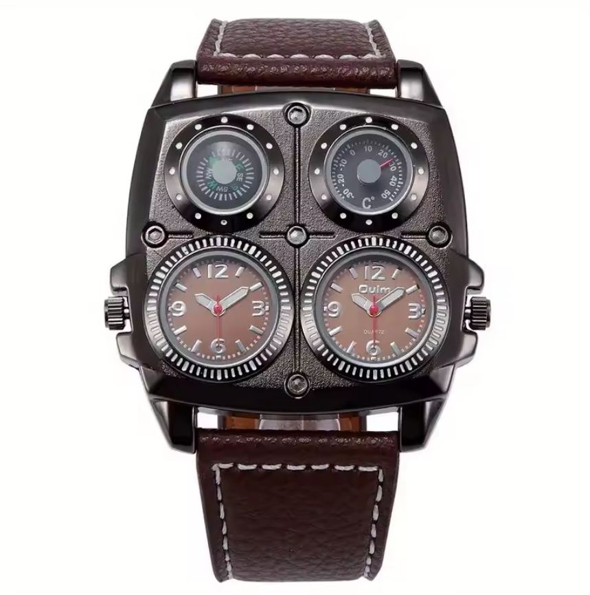 Montre Classique avec Bracelet en Cuir Véritable