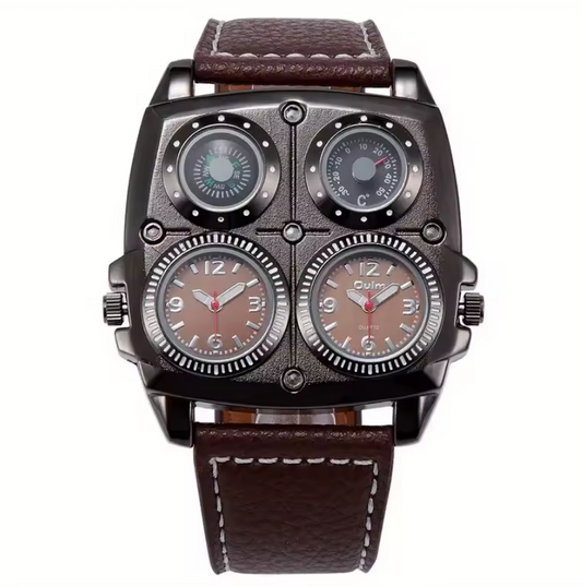 Montre Classique avec Bracelet en Cuir Véritable