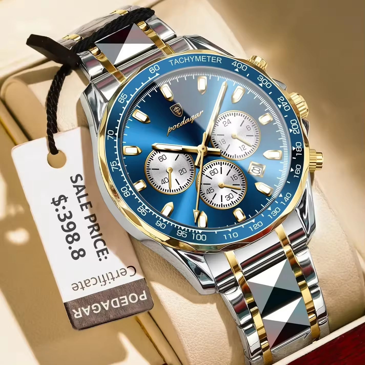 montre de luxe en acier inoxydable pour hommes 3640