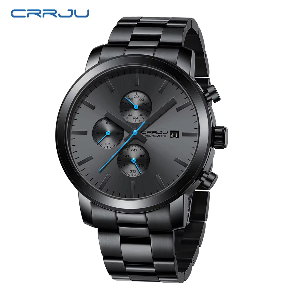 Montre Intemporelle Durable à Bracelet en Acier Noir Robuste