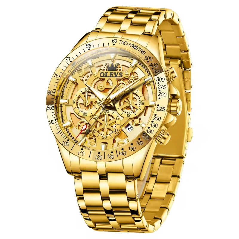 Montre de Luxe à Quartz Doré pour Hommes