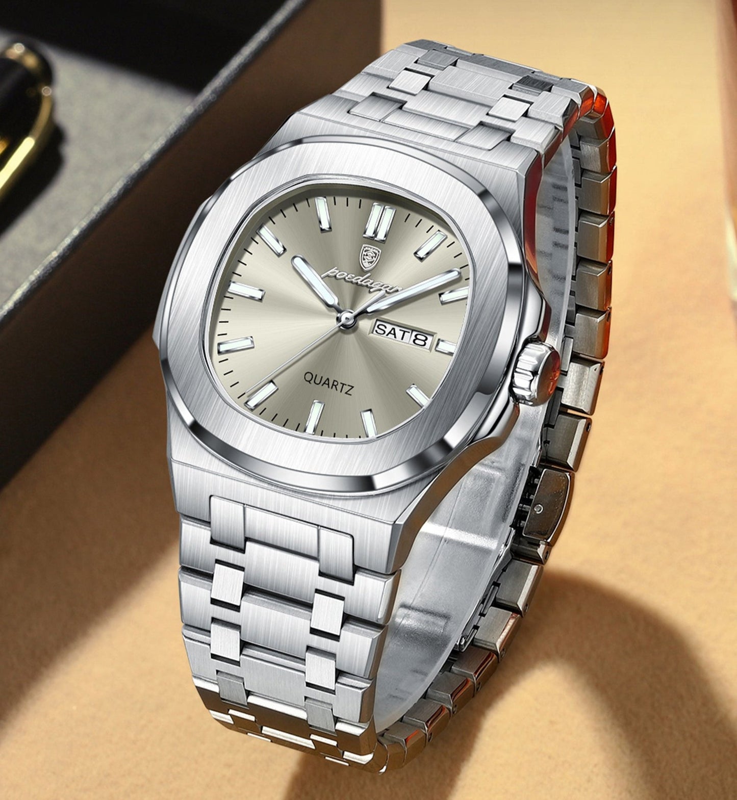 Montre de luxe pour hommes en acier inoxydable