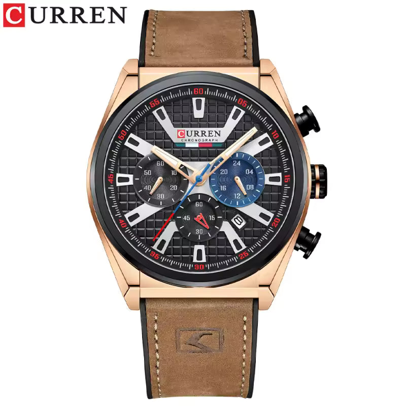 Montre Classique Élégante avec Bracelet en Cuir Raffiné pour Hommes