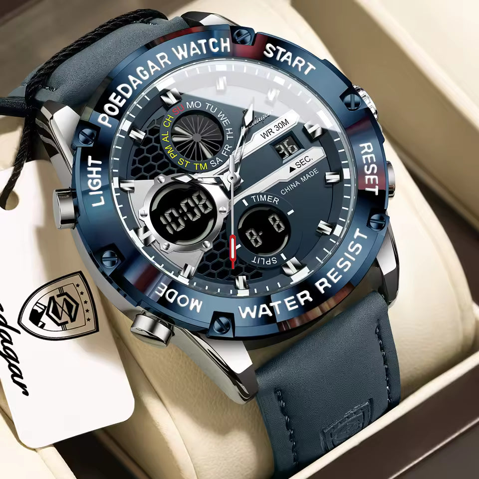 Montre Moderne Élégante et Pratique avec Bracelet en Cuir Véritable pour Hommes