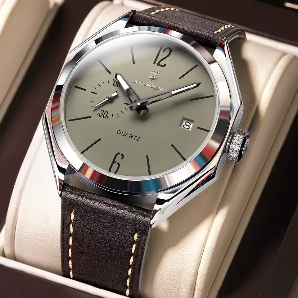 Montre Classique avec Bracelet en Cuir Raffiné pour Hommes