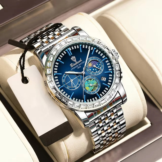 Montre à quartz de luxe en acier inoxydable pour homme