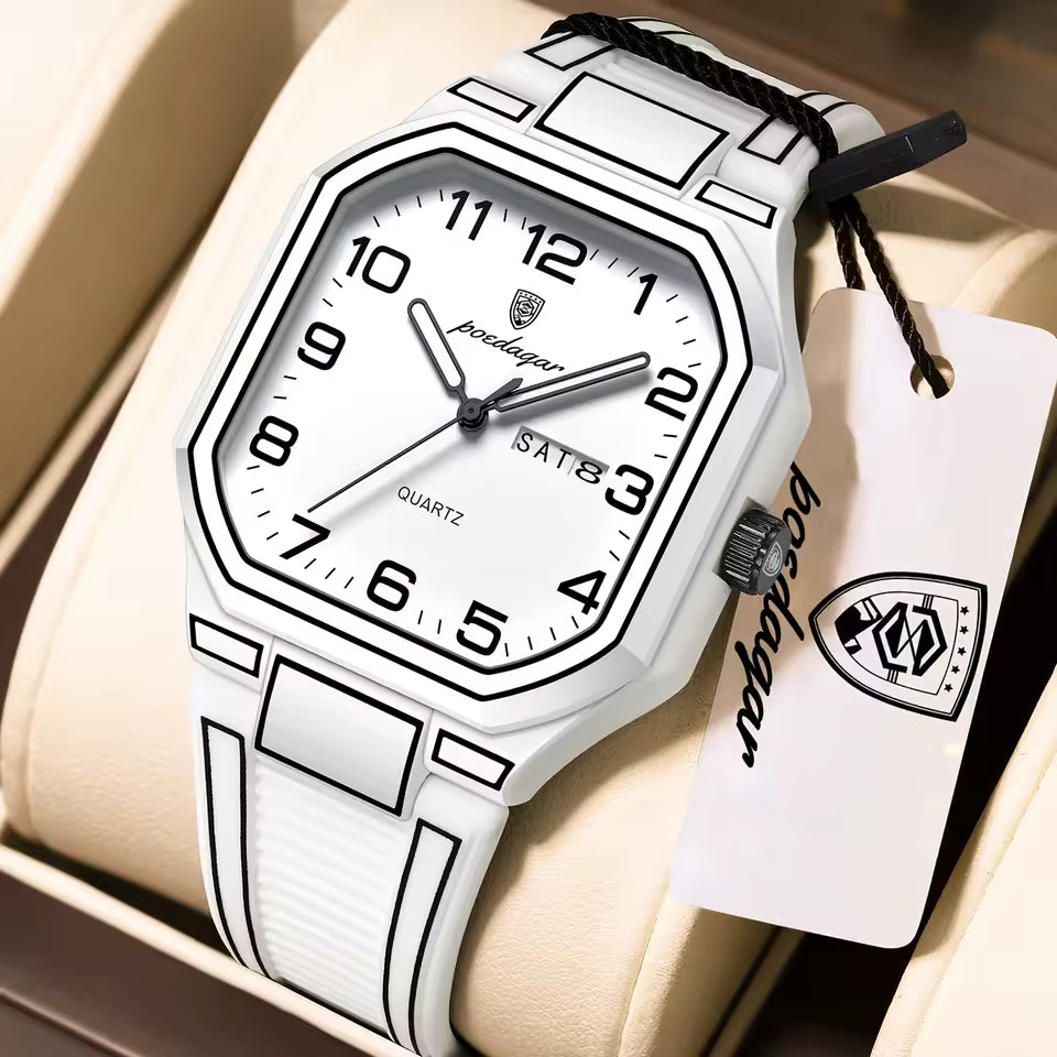 Montre Carrée Élégante et Moderne avec Bracelet en Silicone Robuste pour Hommes