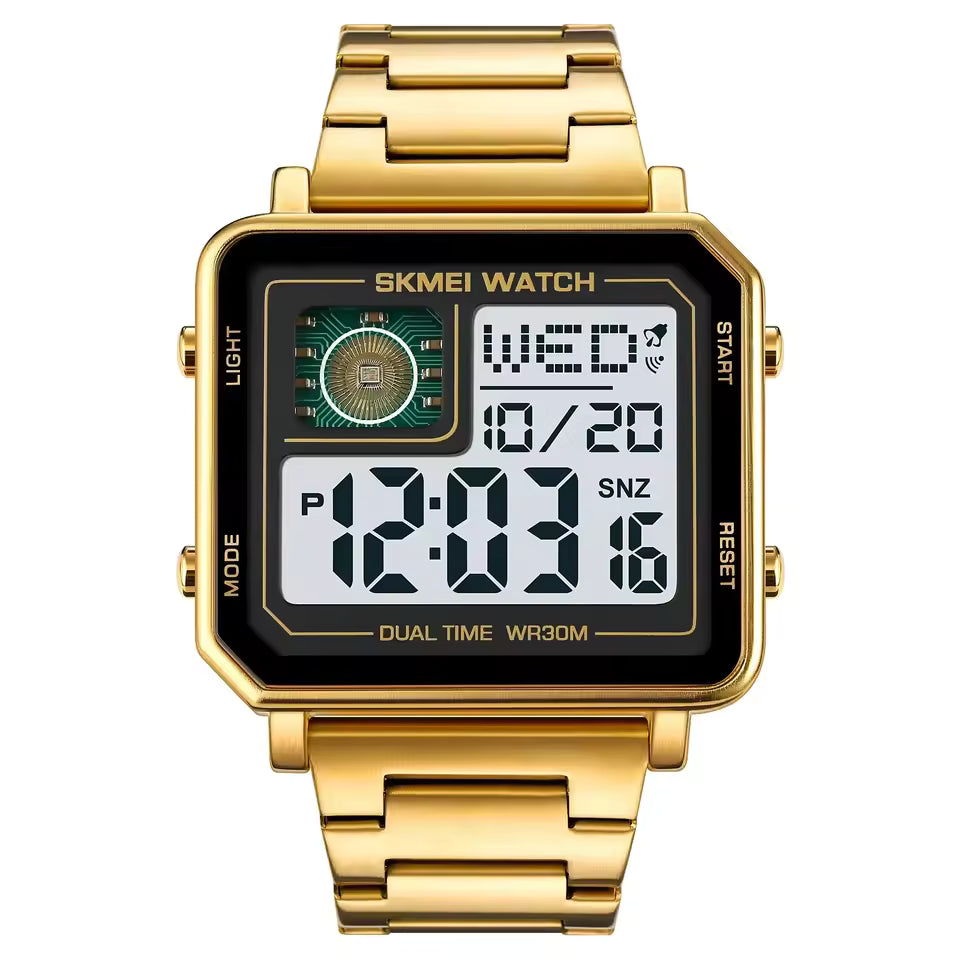 Montre Carrée Élégante et Moderne avec Bracelet en Acier Doré Inoxydable pour Hommes