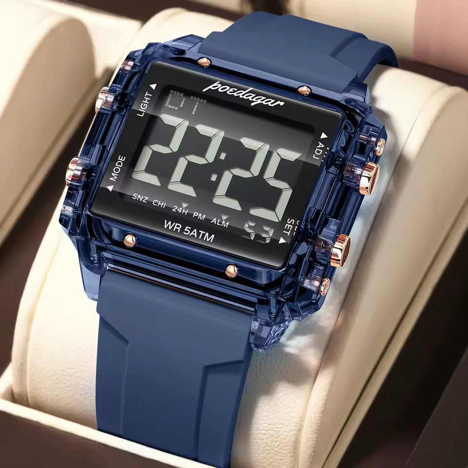 Montre Rectangulaire Sportive avec Bracelet en Silicone Souple pour Hommes
