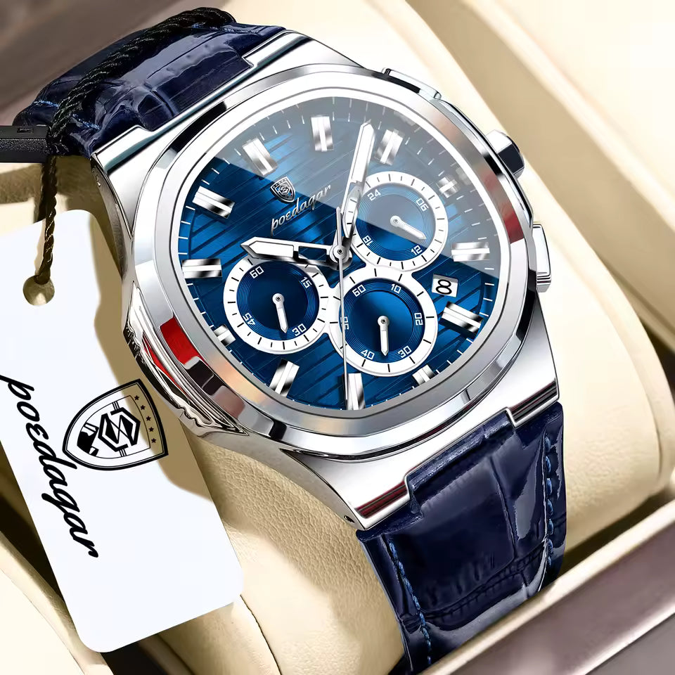 Montre Moderne Élégante et Résistante avec Bracelet en Cuir Véritable pour Hommes