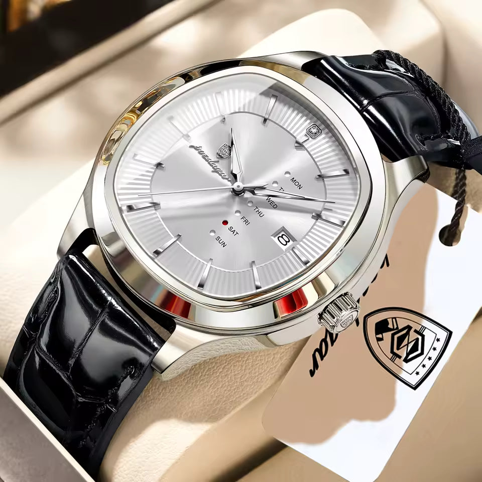 Montre Élégante avec Bracelet en Cuir Véritable Confortable pour Hommes