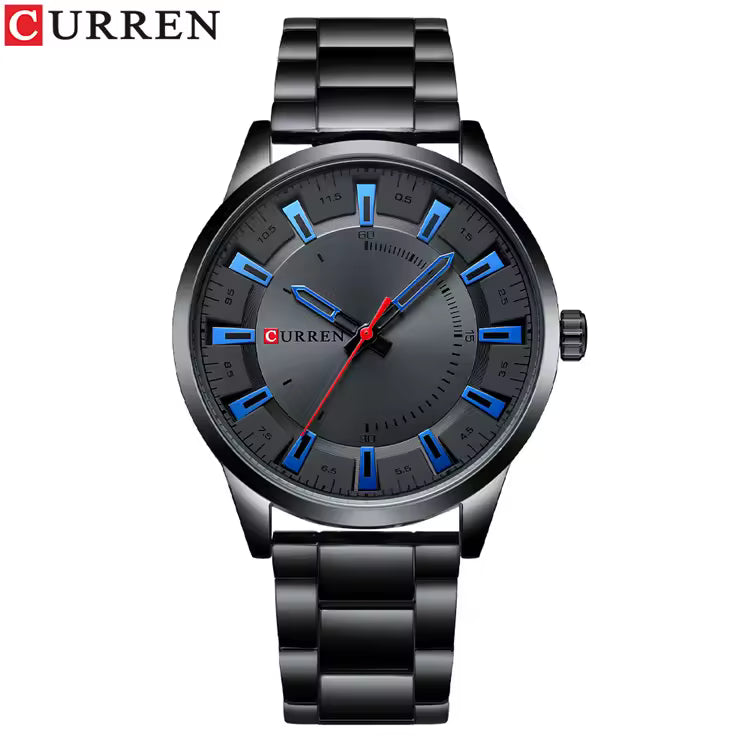 Montre Élégante à Bracelet en Acier Noir Inoxydable pour Hommes