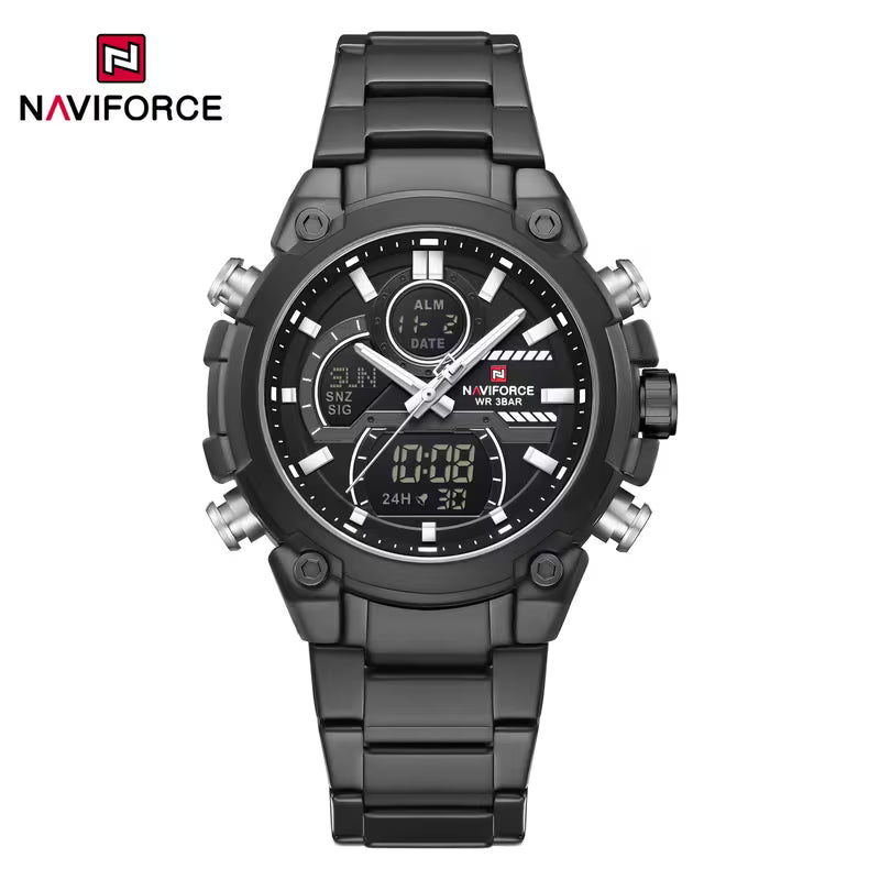 Montre Tendance avec Bracelet en Acier Noir Confortable pour Hommes
