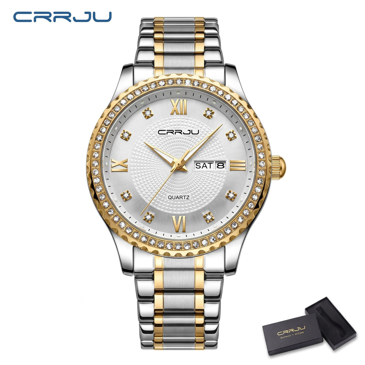 Montre Chic Bicolore avec Bracelet en Acier Inoxydable pour Hommes