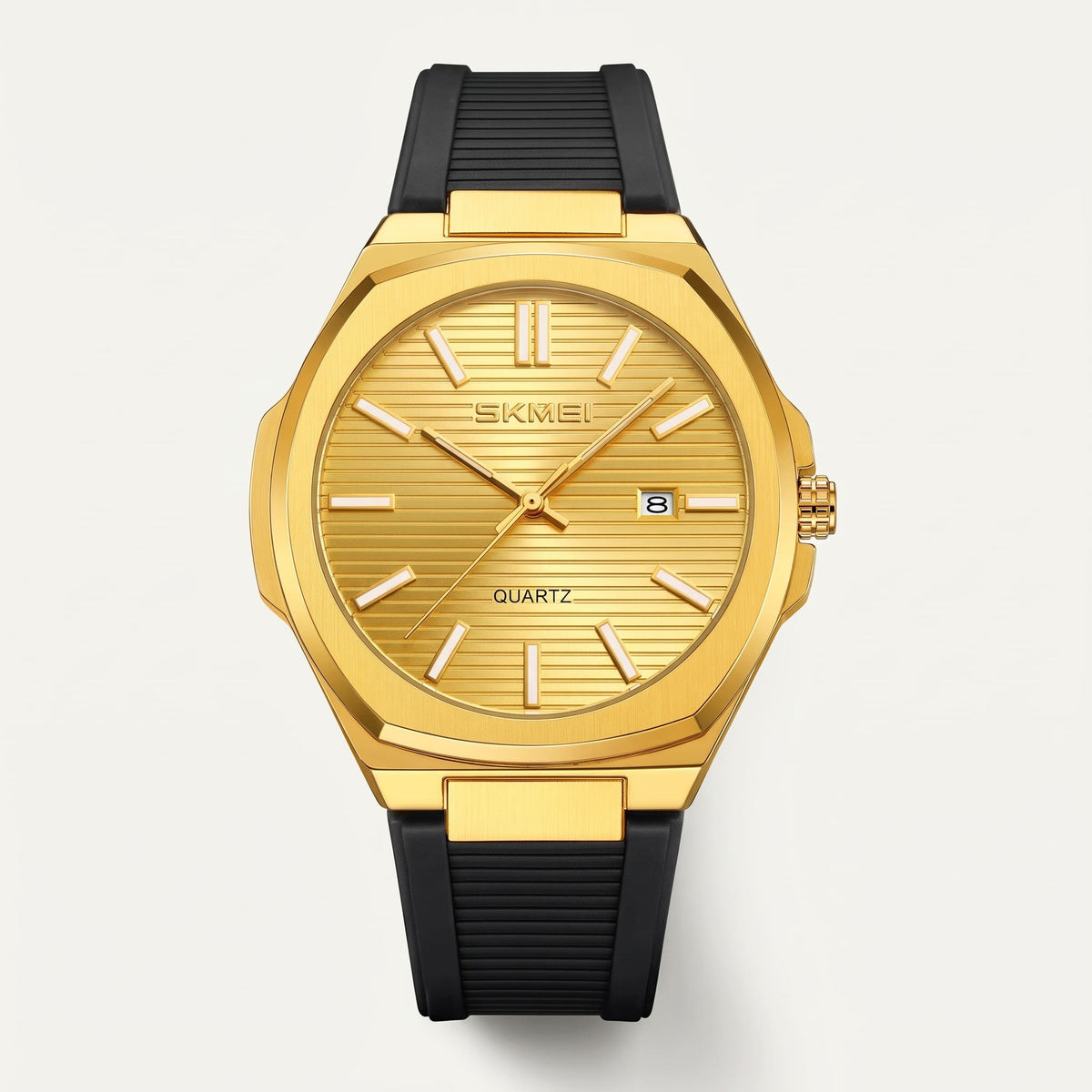Montre Élégante avec Cadran Doré Texturé et Bracelet Noir pour Hommes