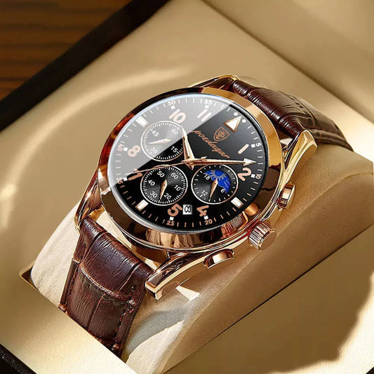 Montre suisse en cuir imperméable pour homme