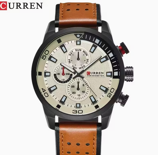 Montre Classique Prestigieuse avec Bracelet en cuir Véritable