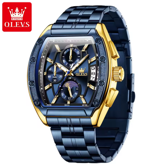 Montre Stylée en Acier Bleu Inoxydable pour Hommes