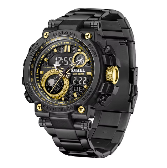 Montre Sportive Robuste avec Bracelet en Acier Noir