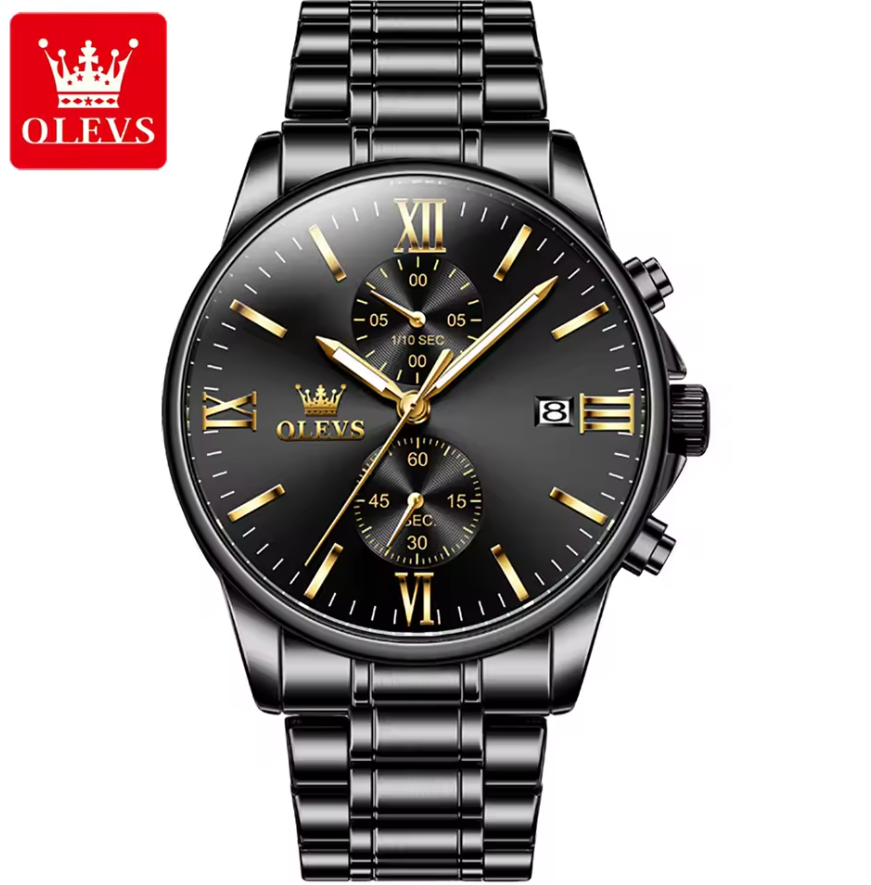 Montre Élégante et Résistante en Acier Noir inoxydable