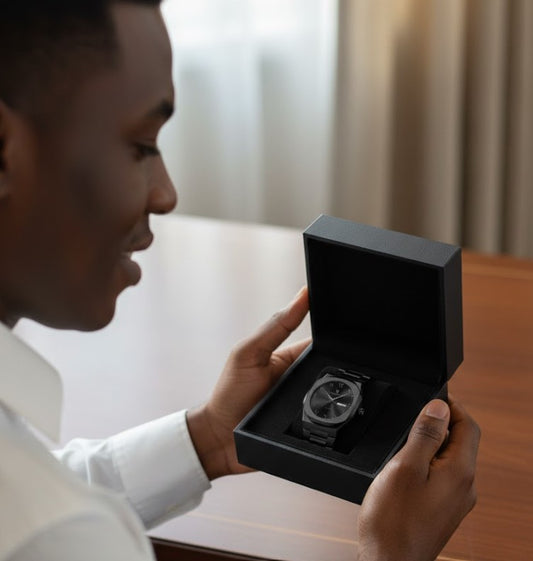 Montre Élégante de Luxe à Bracelet en Acier Noir