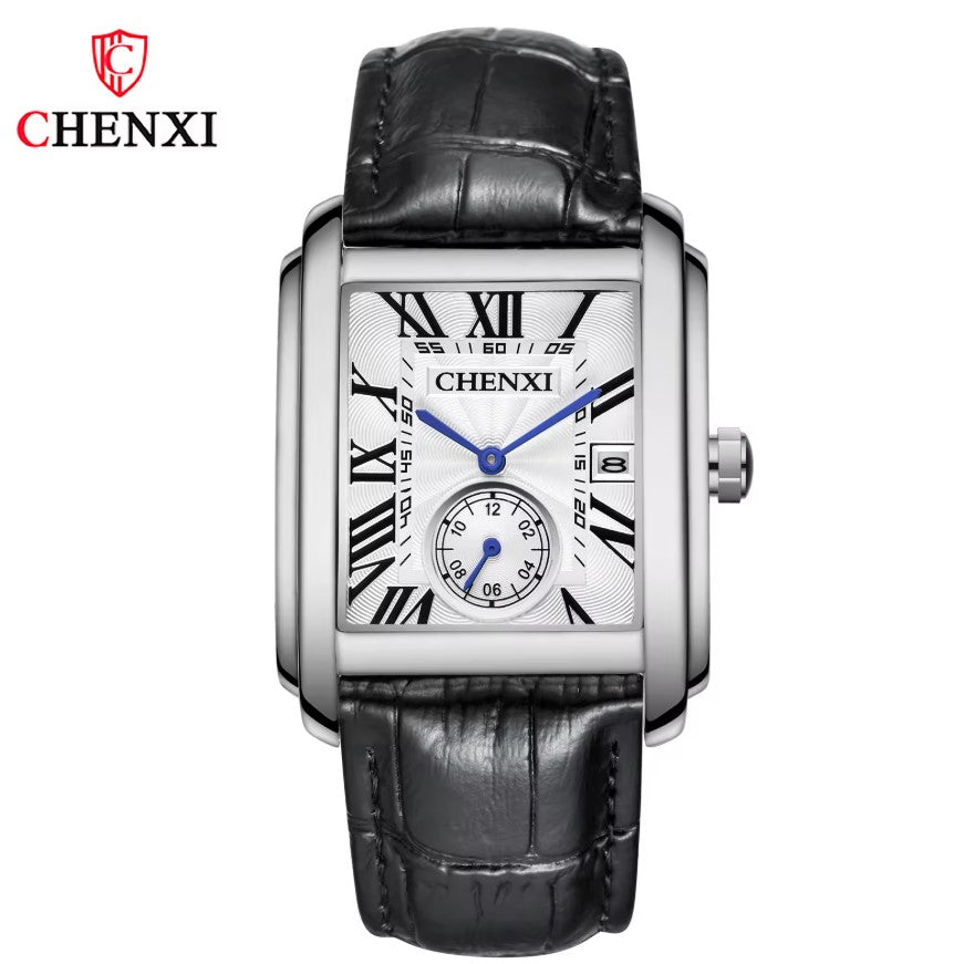 Montre Carrée Élégante avec Bracelet en Cuir au Design Moderne pour Hommes