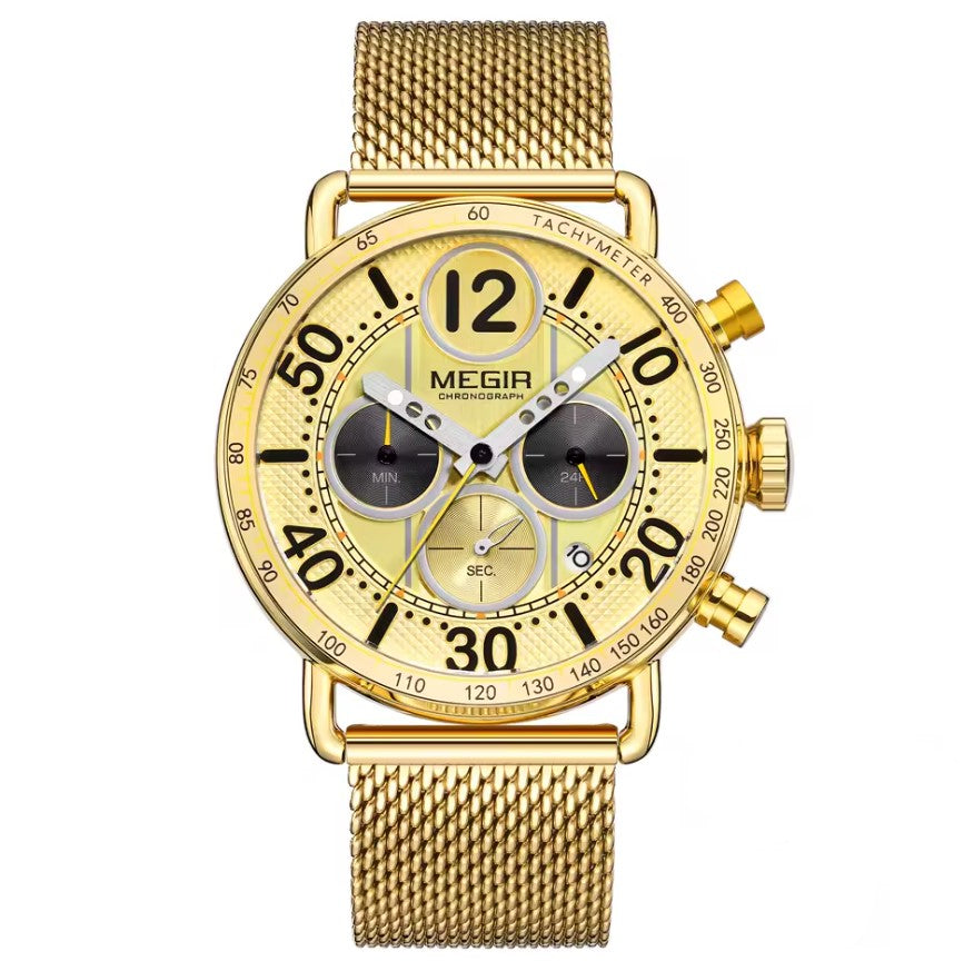 Montre Dorée Luxueuse avec Bracelet en Acier Inoxydable Doré pour Hommes