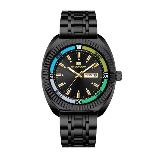 Montre Prestigieuse avec Bracelet en Acier Noir Robuste pour Hommes