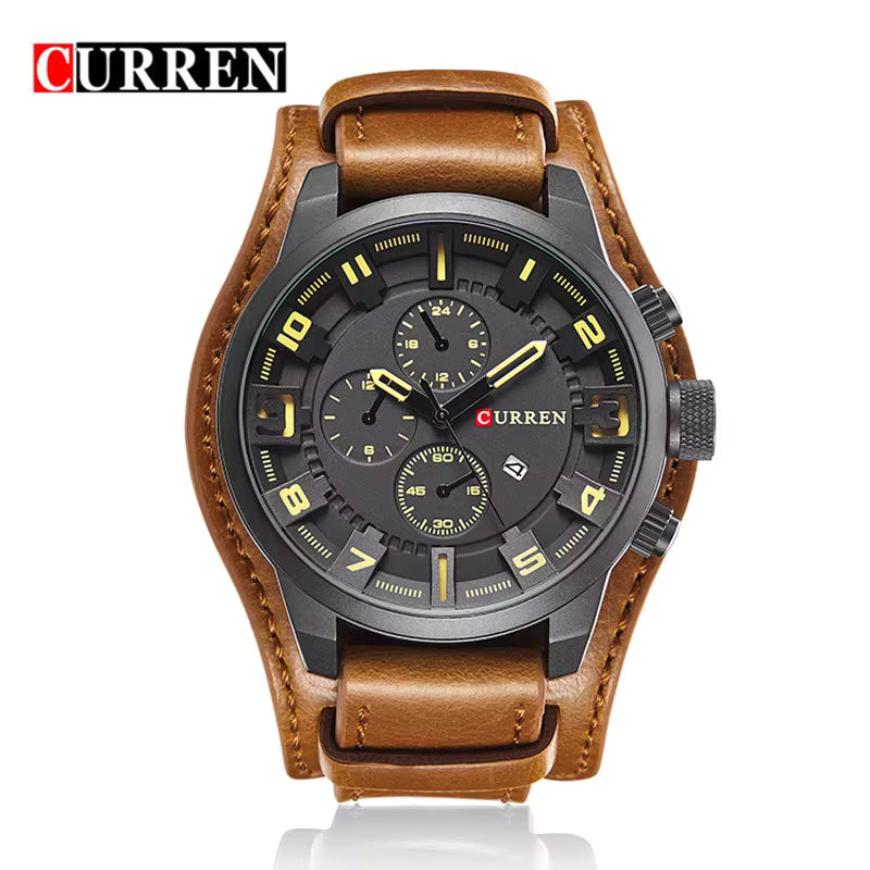 Montre Moderne Élégante et Pratique avec Bracelet en Cuir Véritable pour Hommes