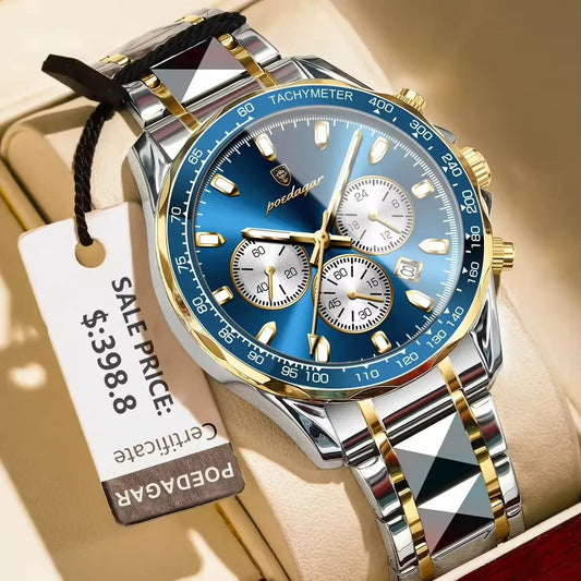 montre de luxe en acier inoxydable pour hommes 6346