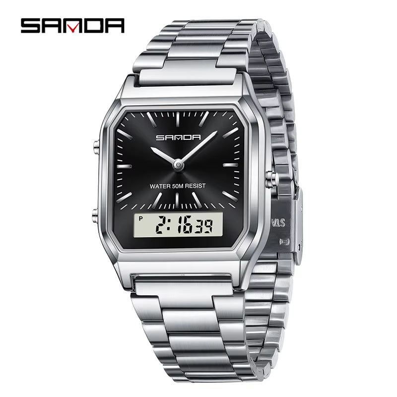 Montre Carrée Classique Unisexe avec Bracelet en acier inoxydable Robuste