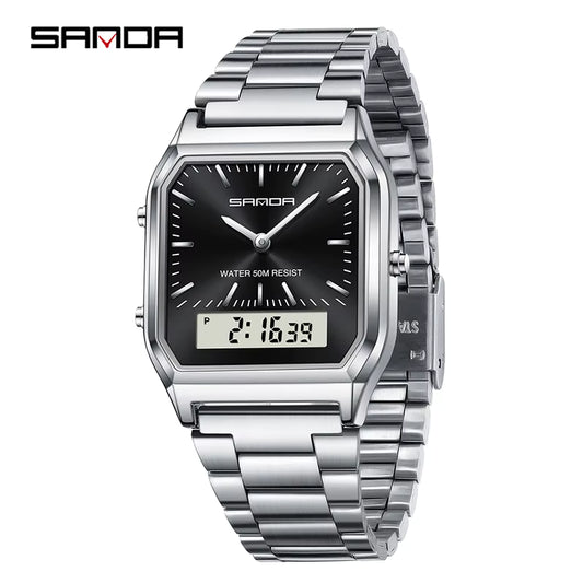 Montre Carrée Classique Unisexe avec Bracelet en acier inoxydable Robuste