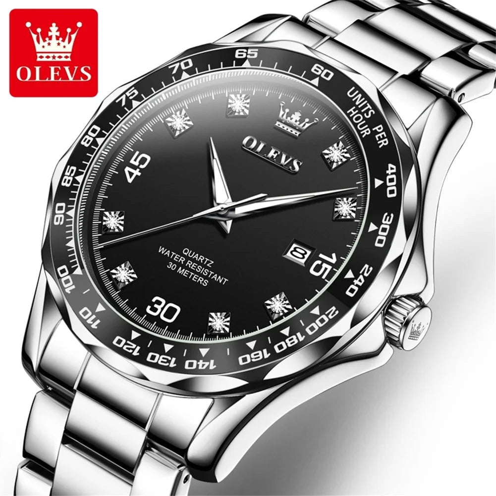 Montre à quartz de luxe en acier inoxydable pour homme