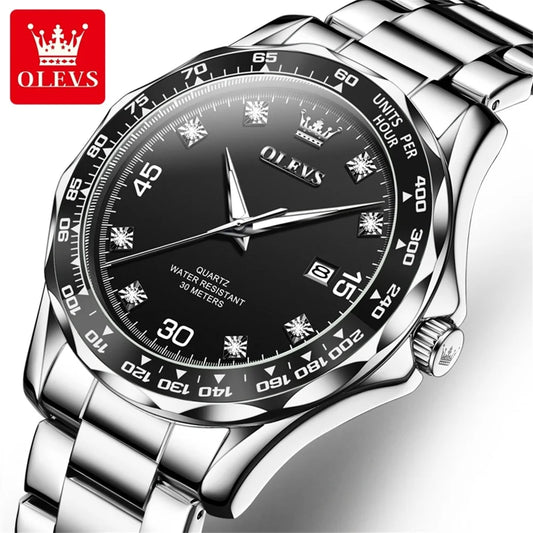 Montre à quartz de luxe en acier inoxydable pour homme