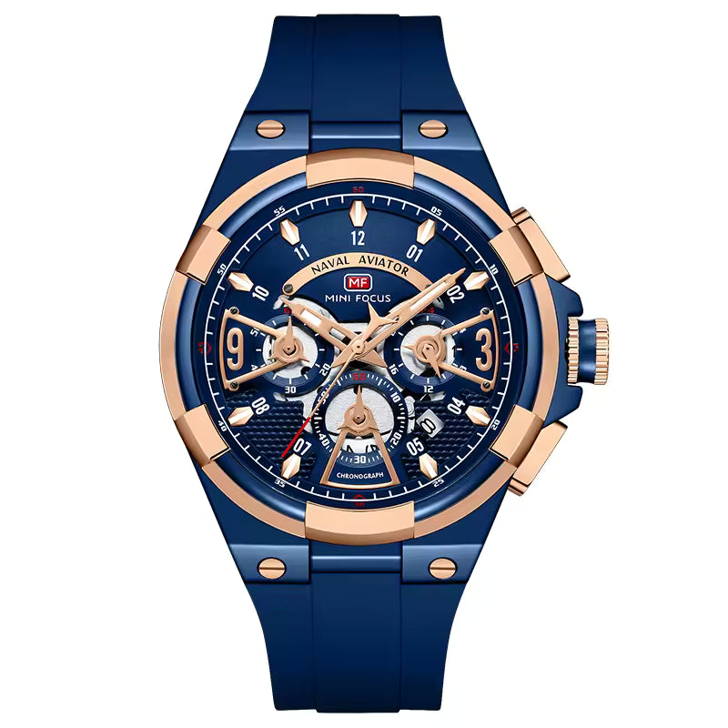 Montre Chronographe Élégante avec Bracelet en Silicone Souple pour Hommes