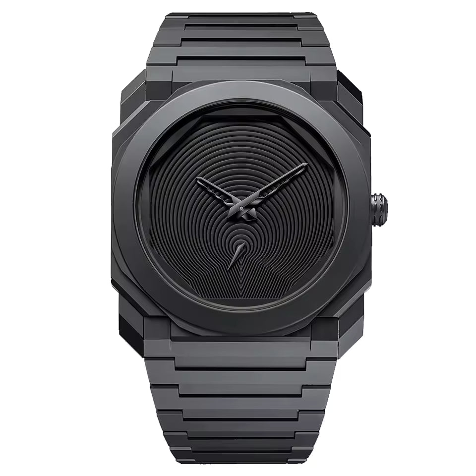 Montre Élégante et Sophistiquée avec Bracelet en Acier Noir Inoxydable pour Hommes