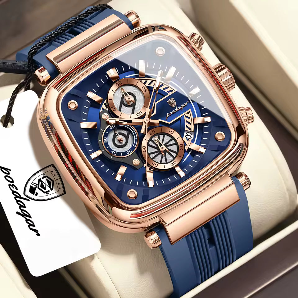 Montre Carrée Élégante et Résistante avec Bracelet en Silicone Souple pour Hommes