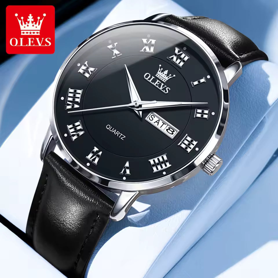 Montre Classique Élégante avec Bracelet en Cuir Véritable Confortable pour Hommes
