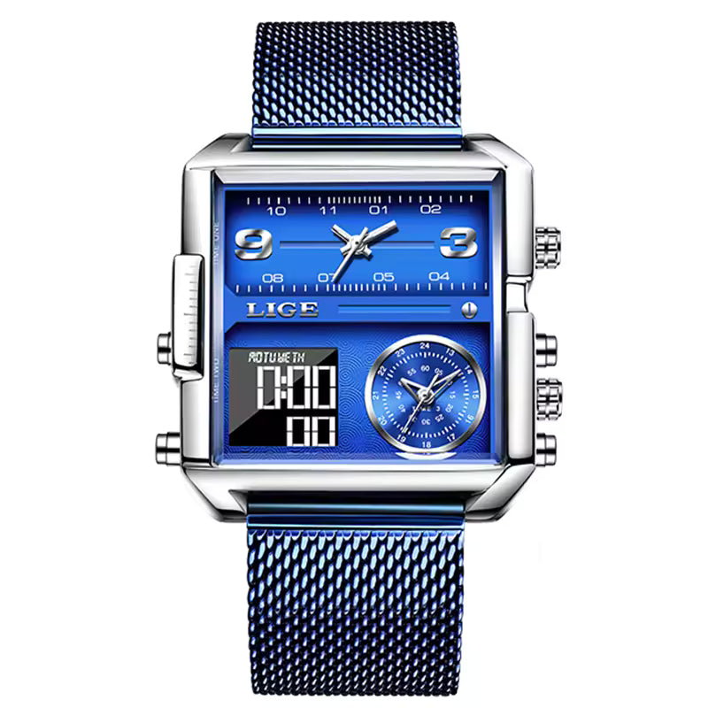 Montre Carrée Élégante et Moderne avec Bracelet en Acier Inoxydable pour Hommes
