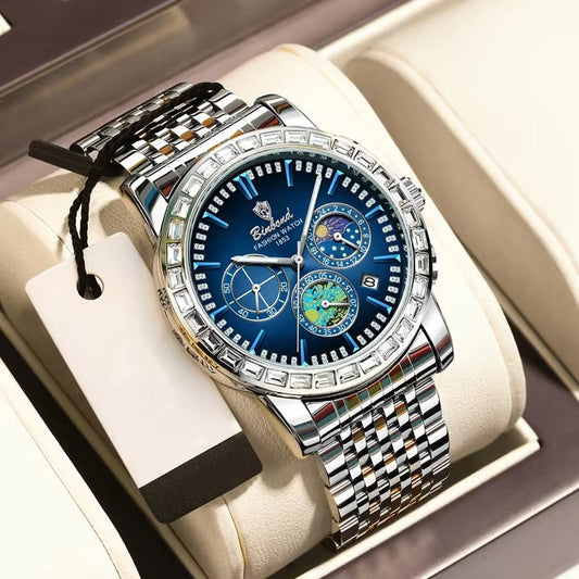 Montre à quartz de luxe en acier inoxydable pour homme