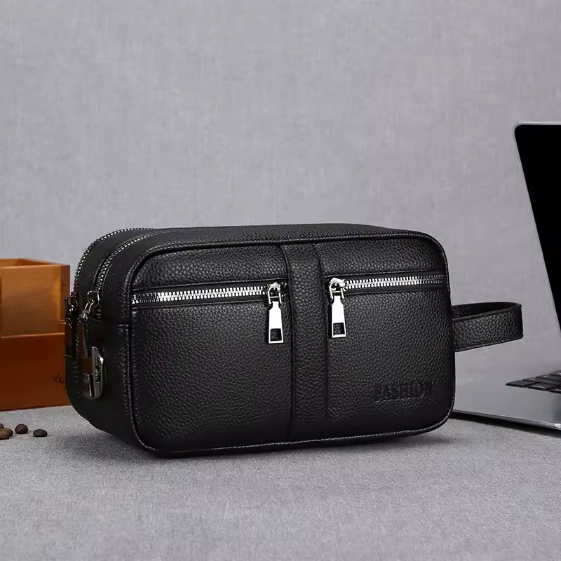 Sac Pratique et Fonctionnel en Cuir Véritable avec Plusieurs Poches pour Hommes