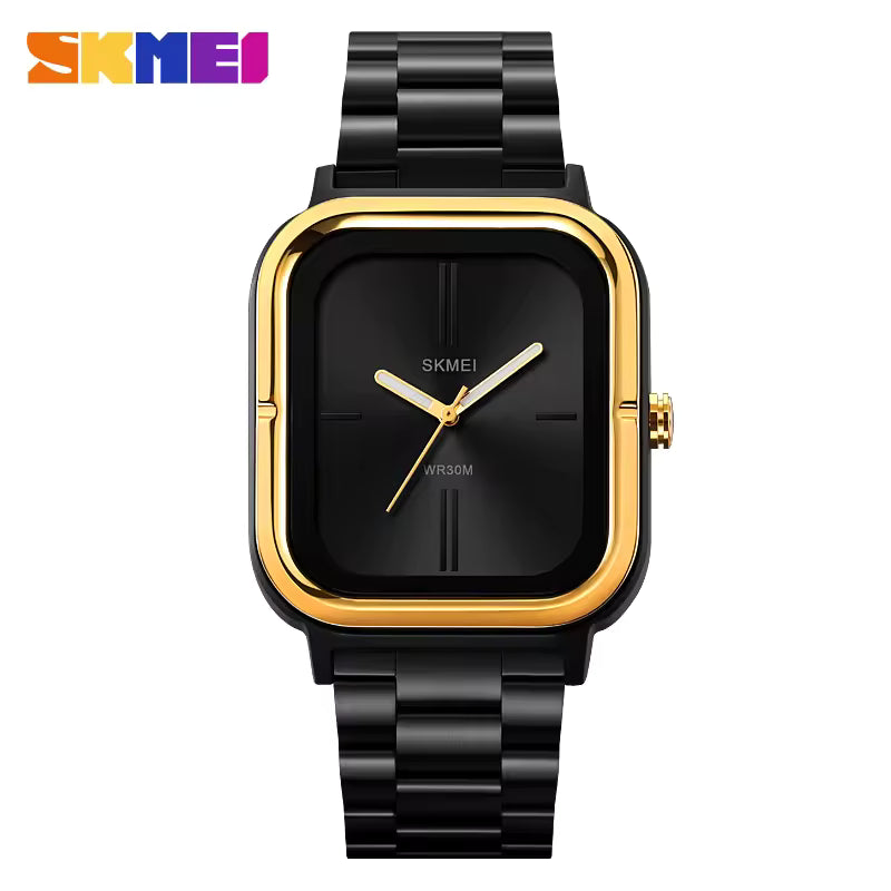 Montre Carrée Élégante en Acier Noir au Design Moderne pour Hommes