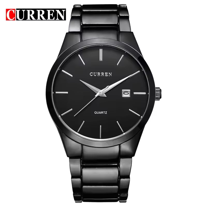 Montre Stylée Élégante avec Bracelet en Acier Noir Robuste pour Hommes