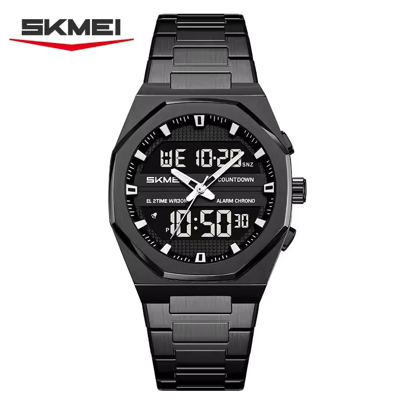 Montre Numérique Pratique et Robuste avec Bracelet en Acier Noir pour Hommes