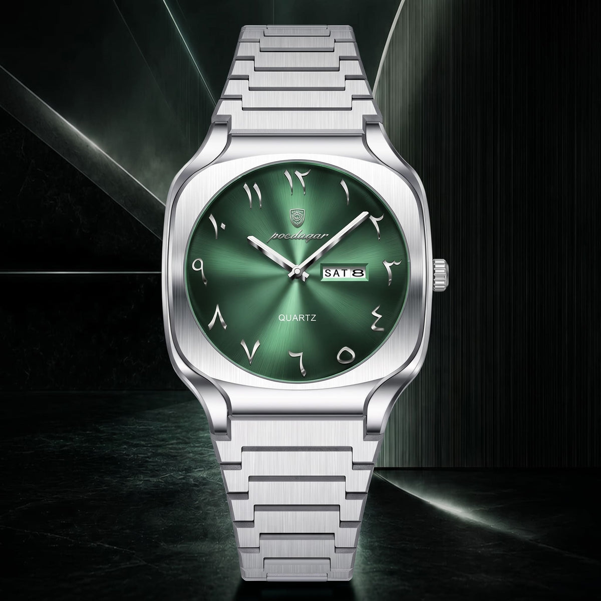 Montre Distinctive avec Cadran Vert et Bracelet en Acier Inoxydable pour Hommes