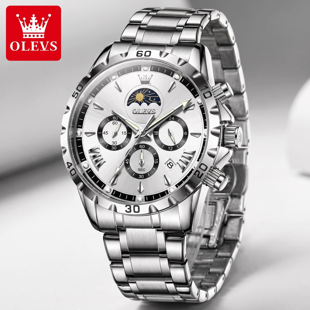 Montre Élégante et Sportive avec Chronographe et Bracelet en Acier Inoxydable pour Hommes
